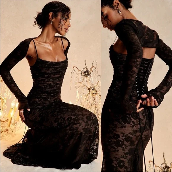 House of CB Artemis Black Maxi Lace Dress - Picture 1 of 14